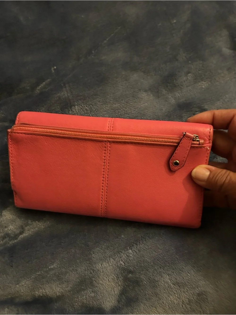 Coach Coral-Pink Leather Continental Wallet with Gold Logo